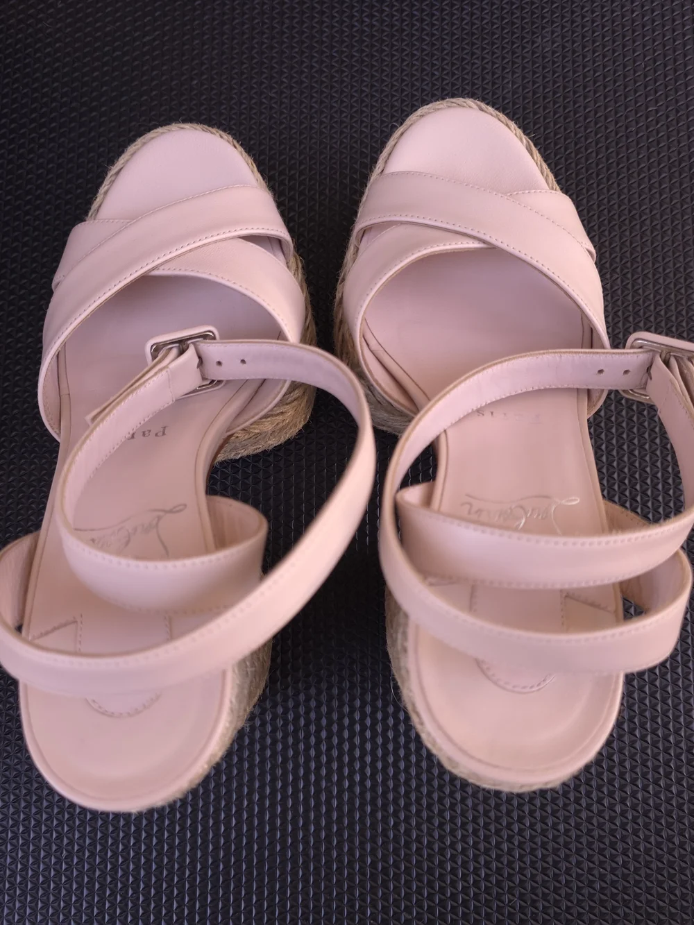 Christian Louboutin Nude Pink Leather Platform Espadrille Sandals